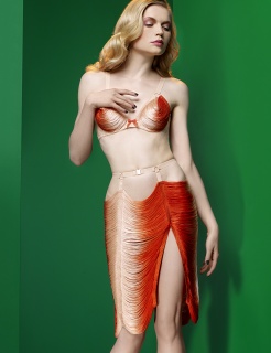 AW13 Cascade String Luxury Summer Skirt (Orange & Peach)